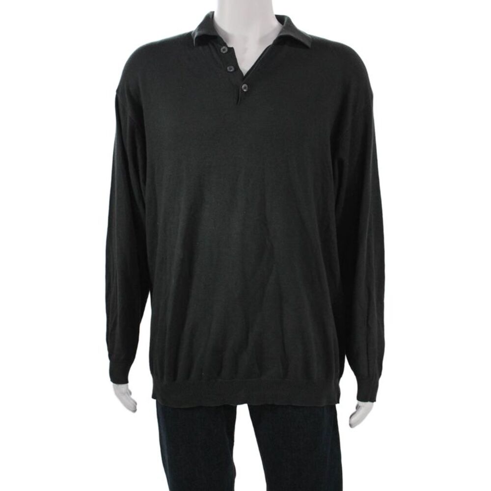 Raffi Mens Henley Sweater Long Sleeve Cotton Gray Collared Size XL
